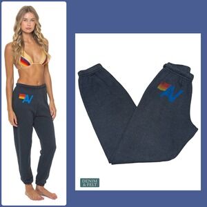 Aviator Nation Charcoal Logo Sweatpants Rainbow Embroidered Joggers Small